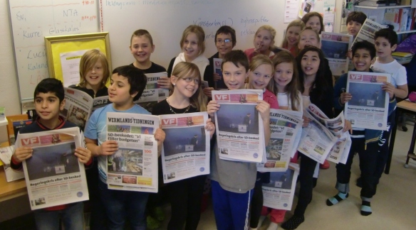 Klass 4 på Fredricelundsskolan i Karlstad, vann etapp ett i nyhetstävlingen Presstationen. 